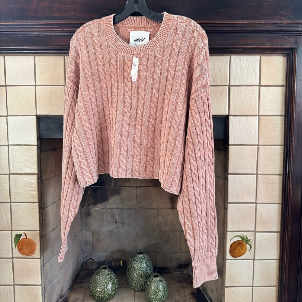 NWT Aerie Cropped Cable Knit Sweater